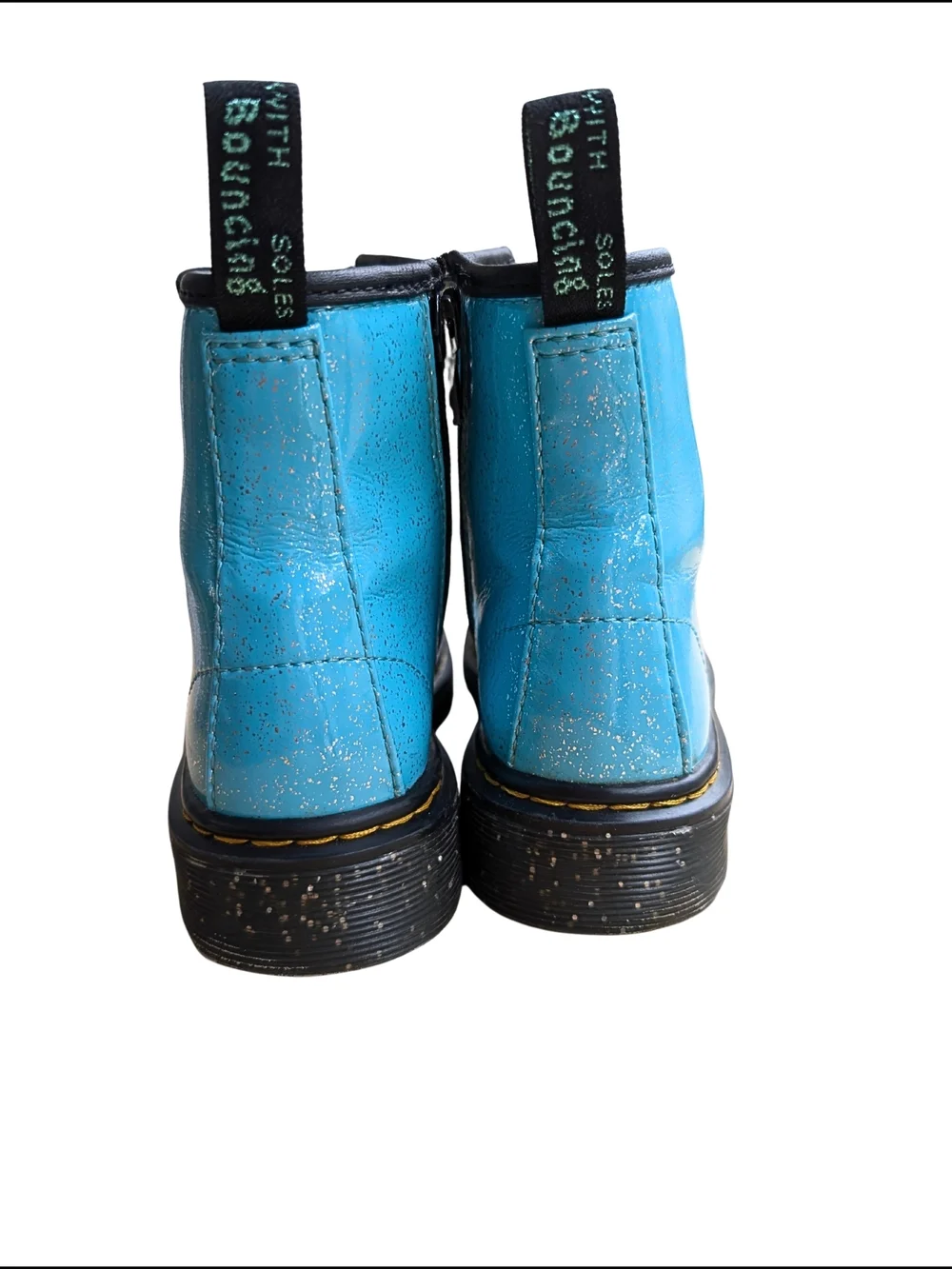 Kids Doc Martens Blue Lace-Up Glitter Combat Boots